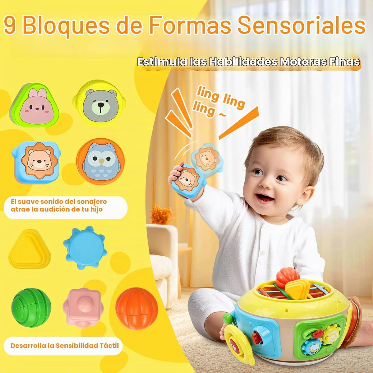 Cubo de Actividades 7 en 1 Tambor Juguetes Montessori para Bebé, Ju...
