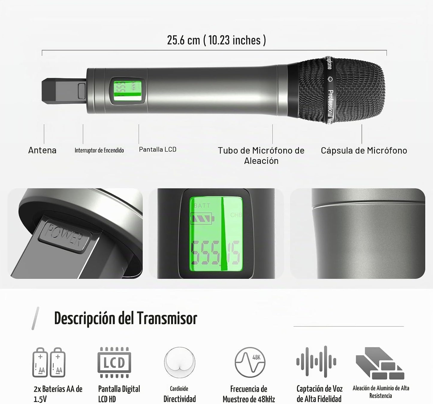 SENWOSI Sistema de micrófono inalámbrico UHF de doble canal con esc...