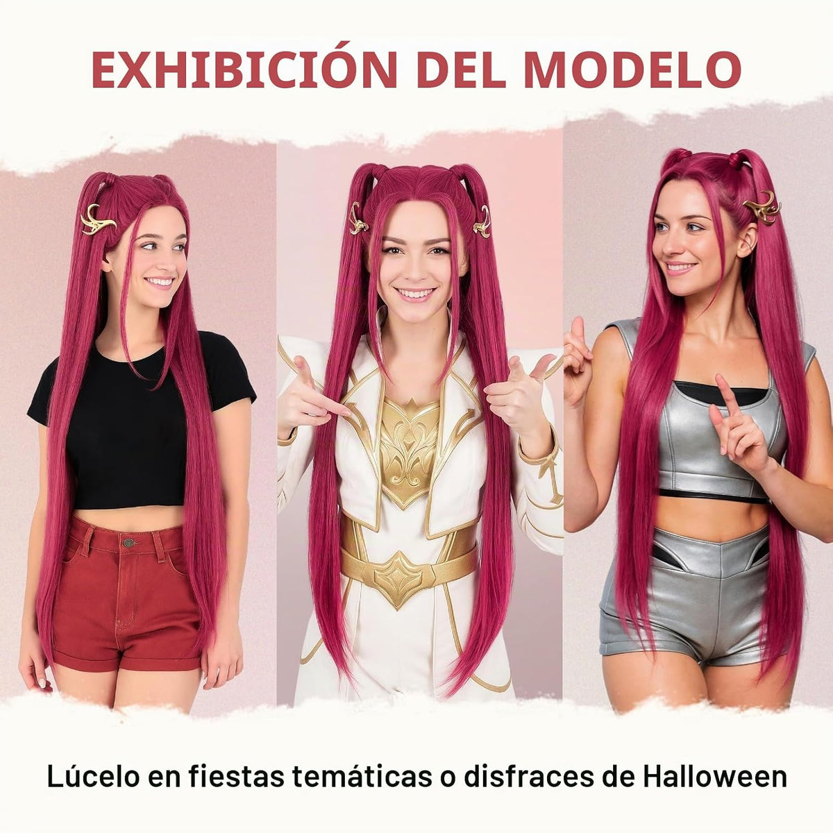 PUREHAIR Peluca de disfraz de anime rojo de 39 pulgadas de largo, f...