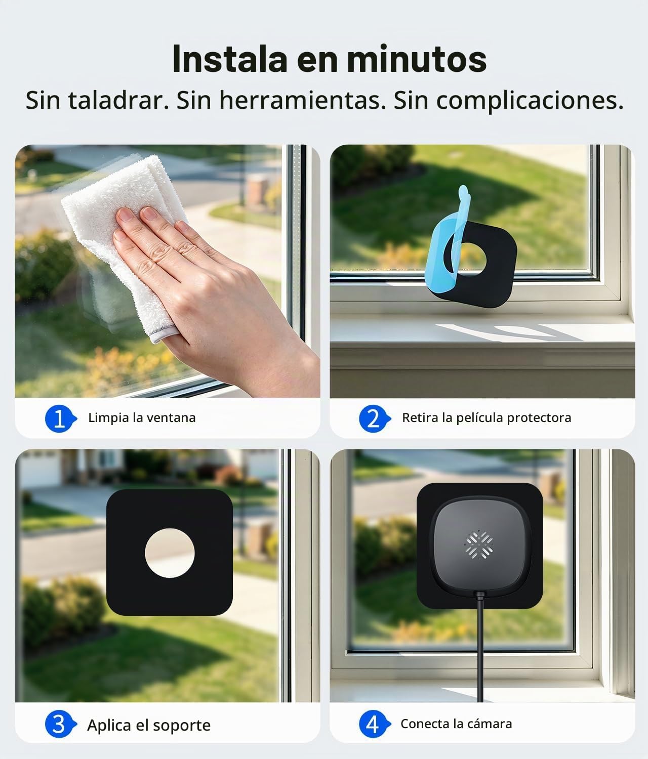 MISECU Cámara de ventana 2K sin taladro, cámaras interiores para se...