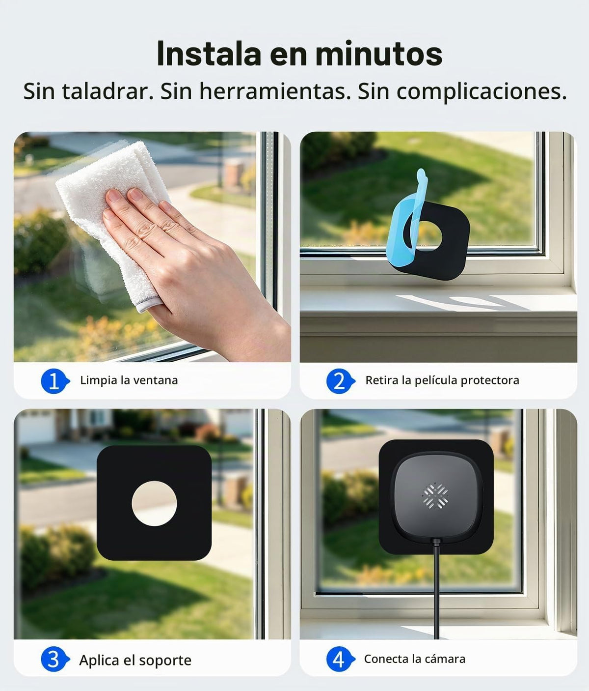 MISECU Cámara de ventana 2K sin taladro, cámaras interiores para se...