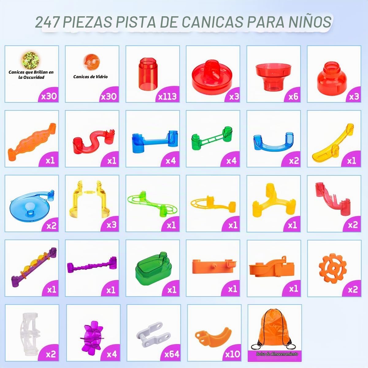247 piezas de pista de canicas con elevador motorizado, juguetes de...