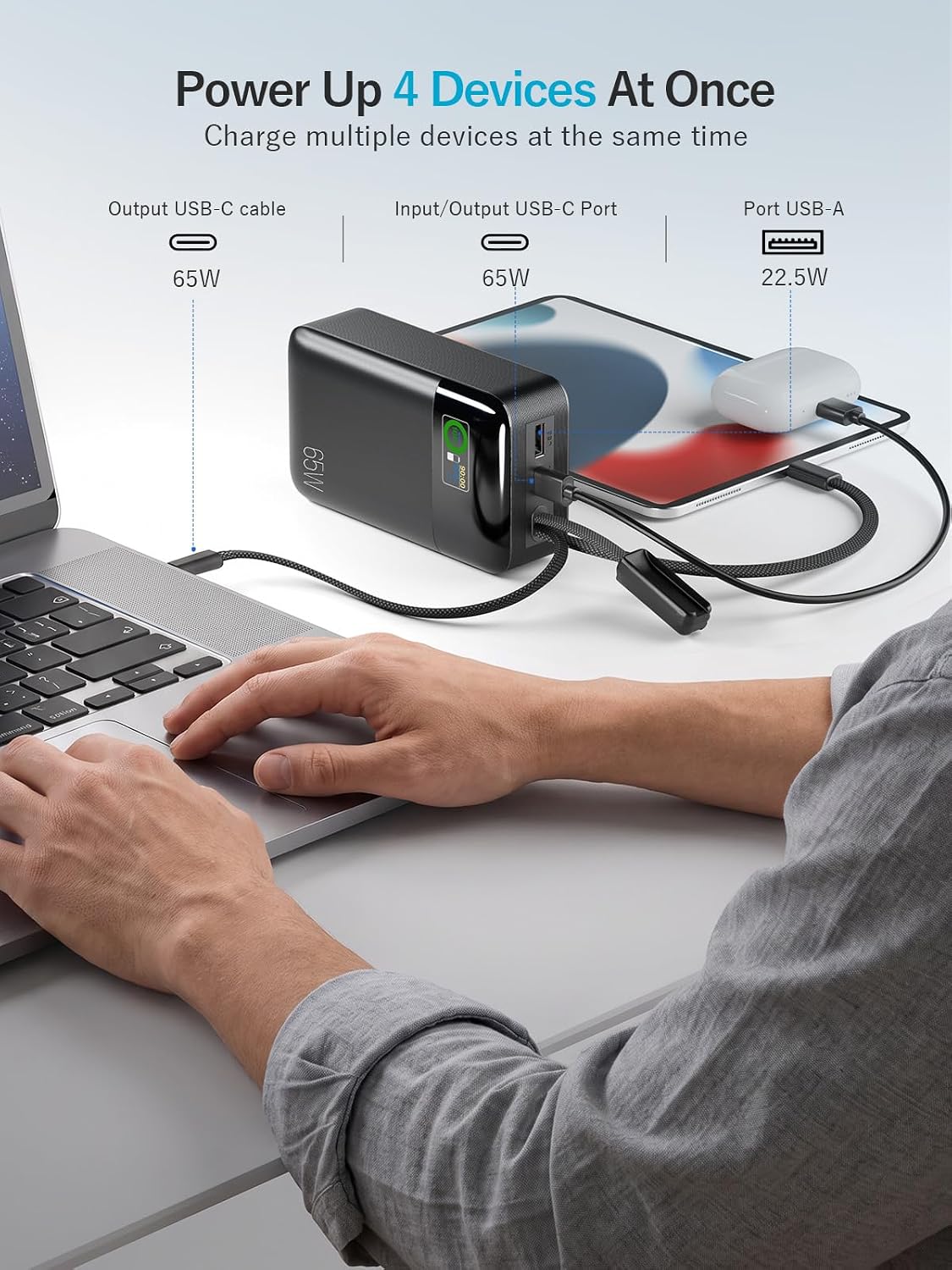 Feidyns Cargador portátil para portátil de 65 W \u2013 Banco de ene...