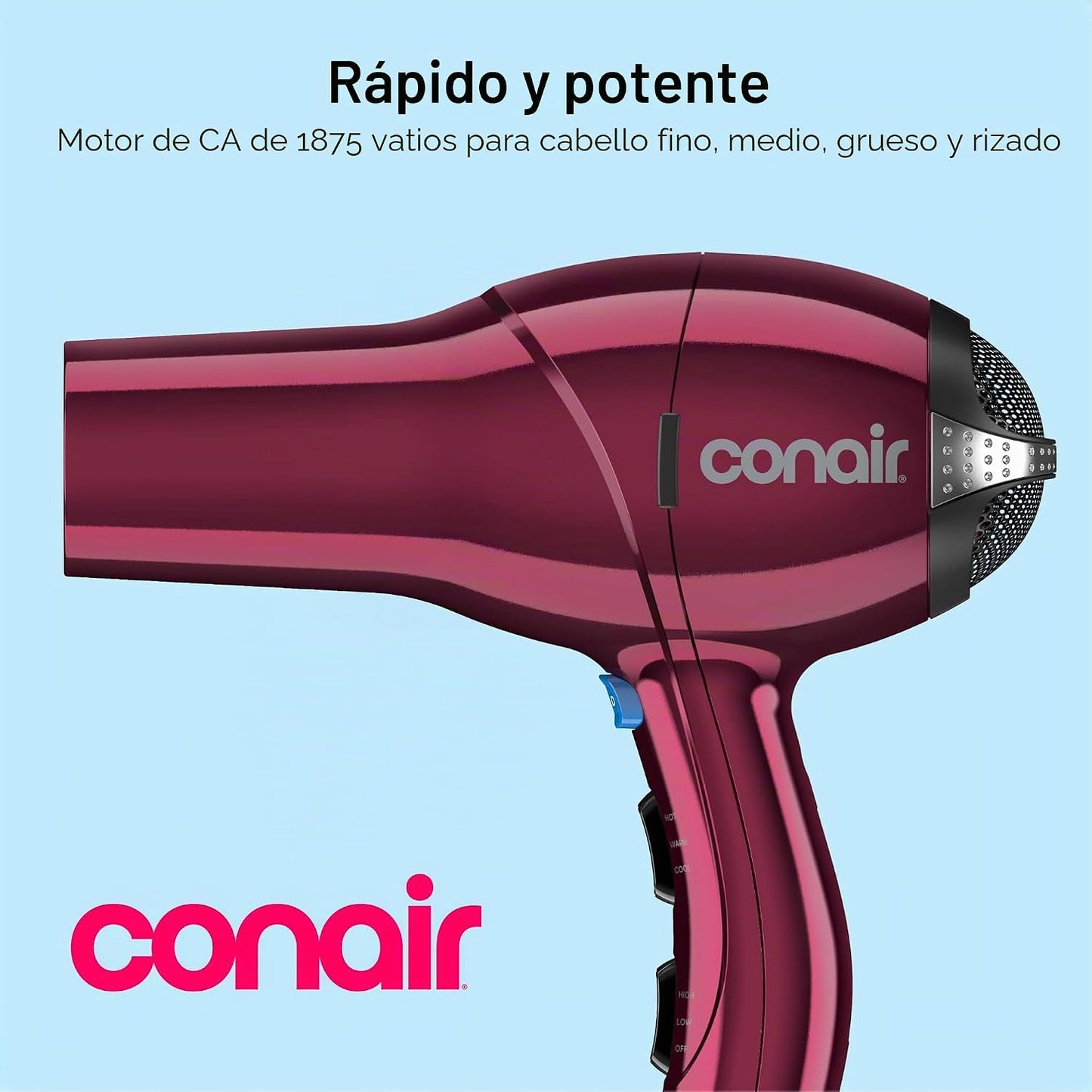 Secador de pelo Infiniti PRO CONAIR con difusor, motor AC profesion...