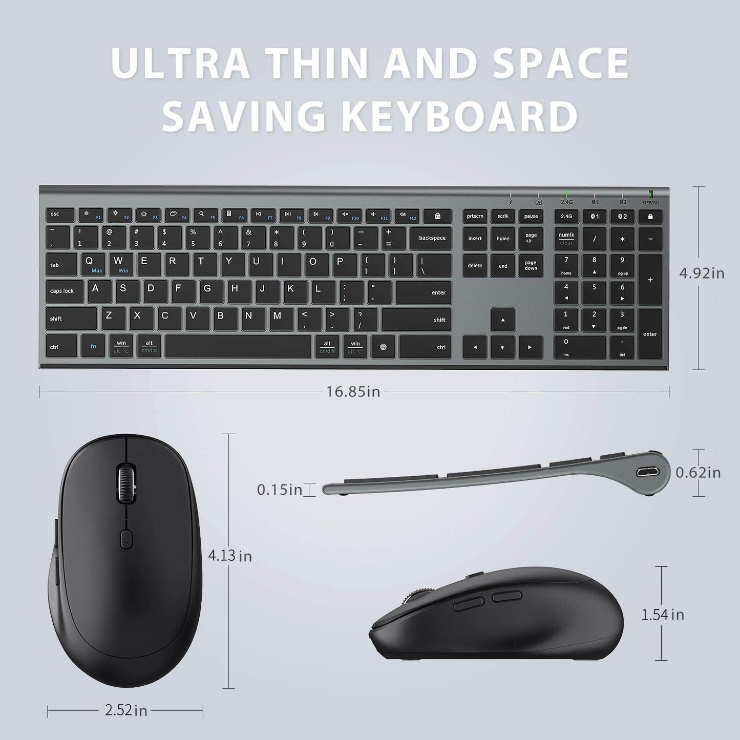 iClever Combo de teclado y mouse Bluetooth DK03, tamaño completo de...