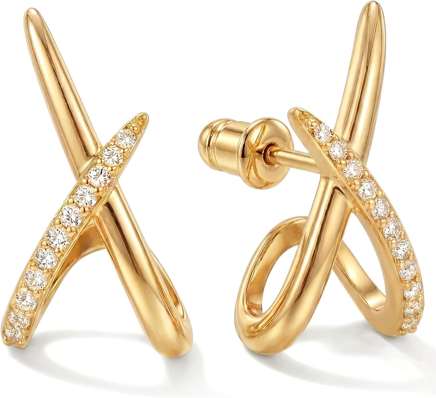 Aretes de oro para mujer a la moda, aretes de tuerca de oro de 14 q...