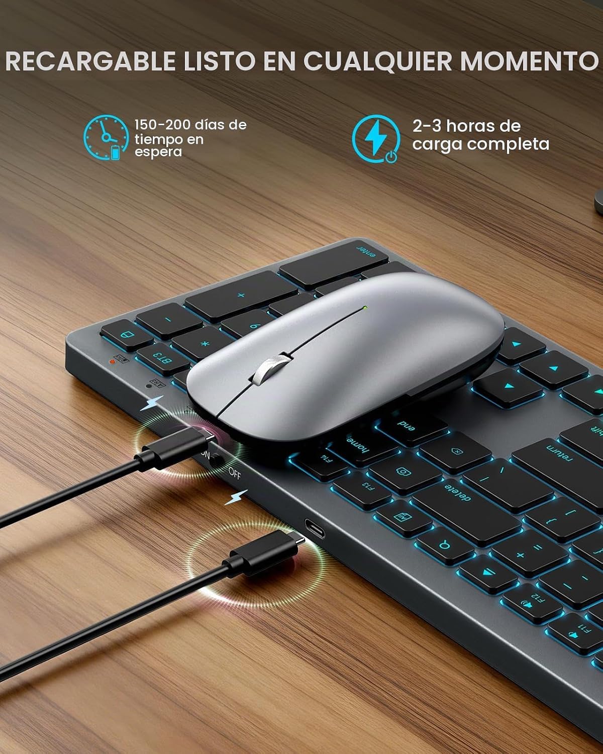 SABLUTE Teclado y mouse Bluetooth para Mac: retroiluminación de 7 c...