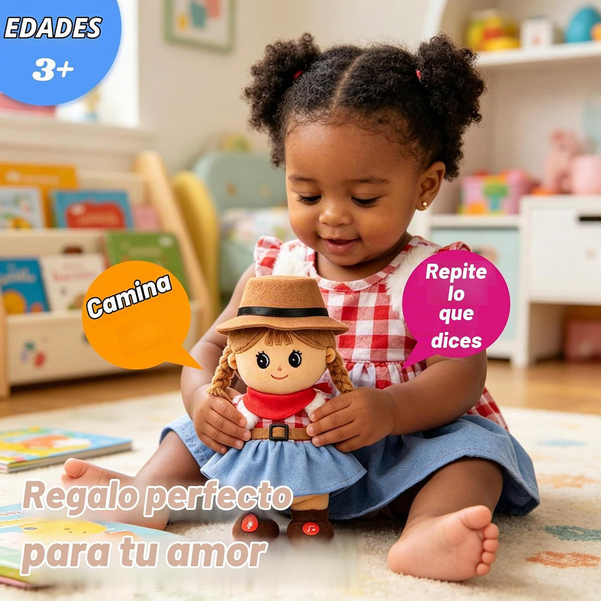 Hopearl Muñeca negra que habla y canta, repite lo que dices, muñeca...