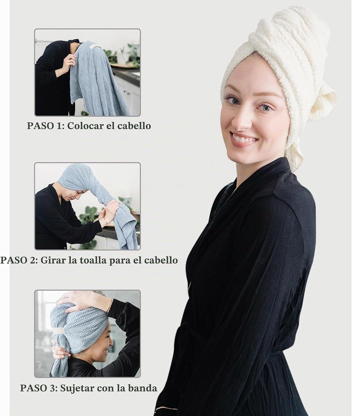 ROLSHOL Paquete de 2 Toallas Grandes de Microfibra para el Cabello...
