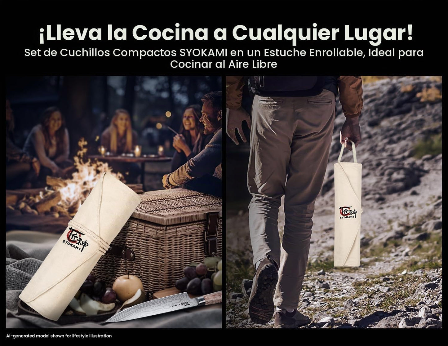 SYOKAMI Juego de cuchillos de chef de 14 piezas con bolsa enrollabl...