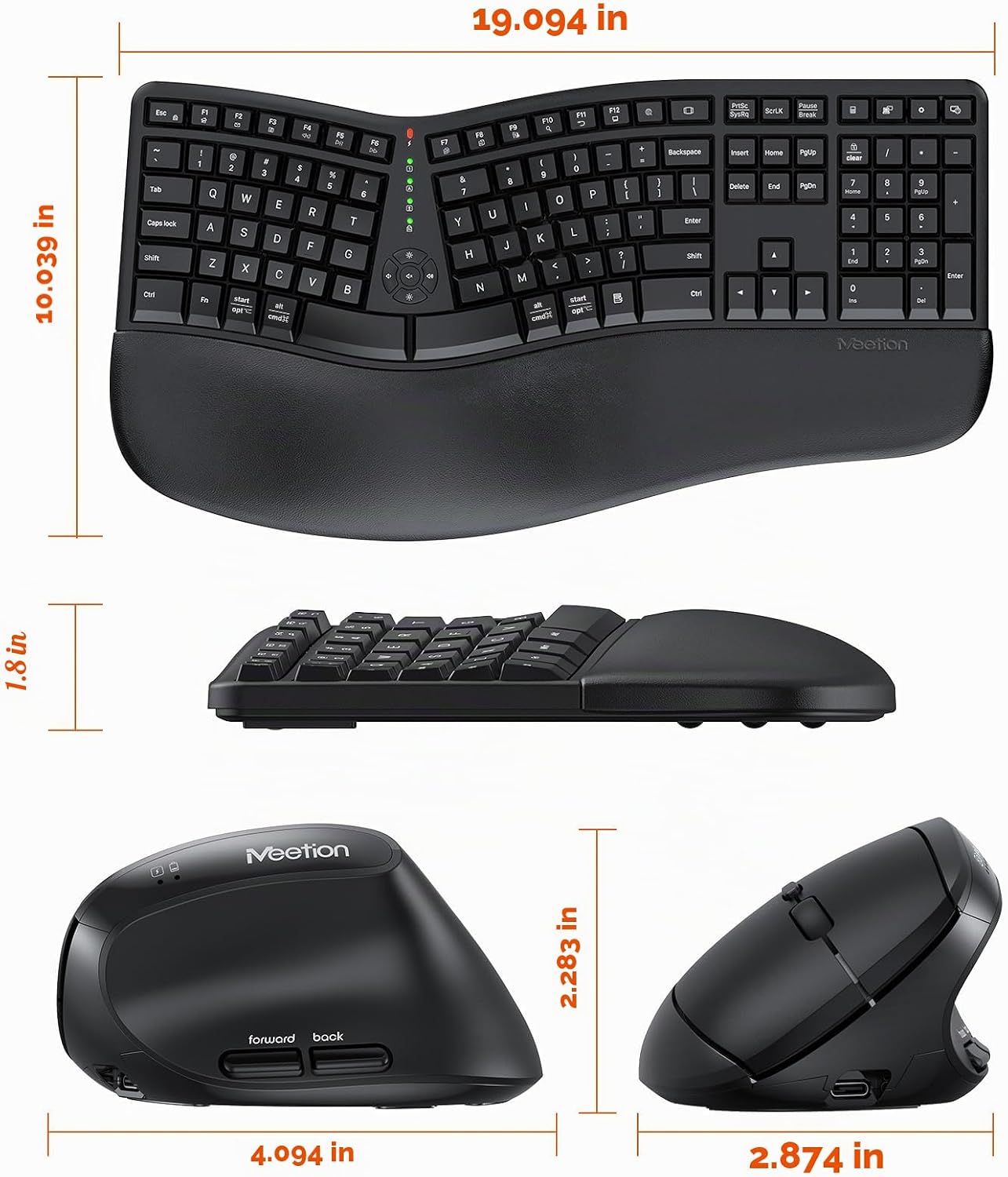 MEETION Teclado y mouse ergonómicos, teclado inalámbrico con mouse...