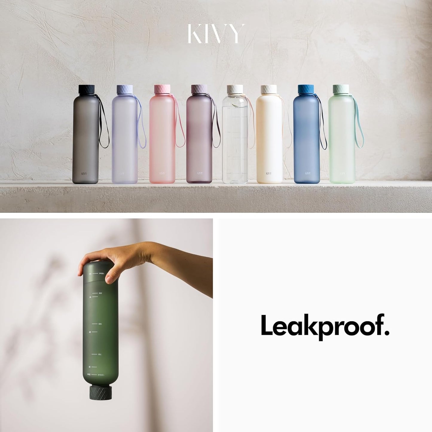KIVY Botella de Agua Grande de 50oz [Ligera e Irrompible] Se Adapta...
