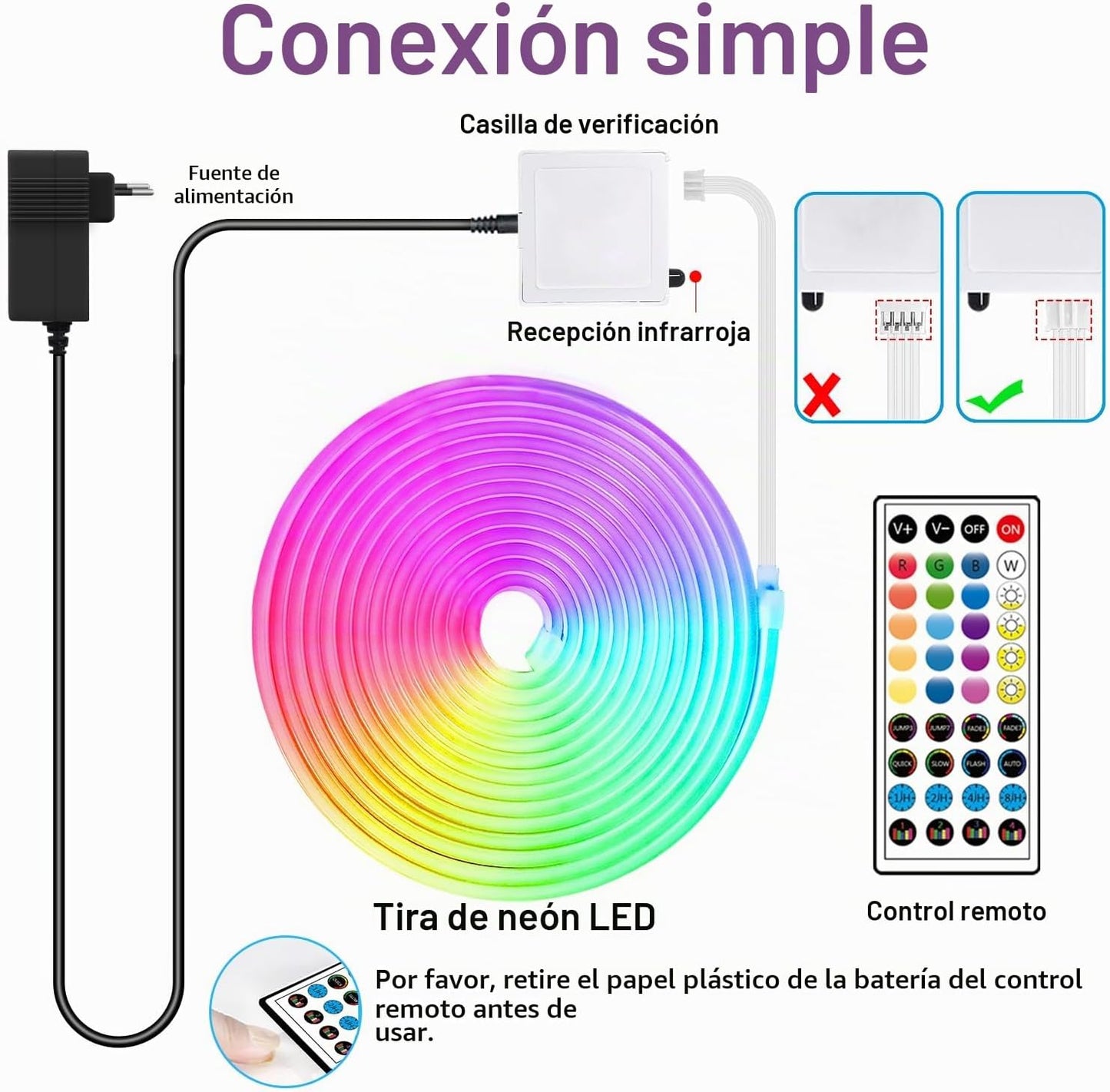 Luces de cuerda LED de neón de 132 pies con control por aplicación\...