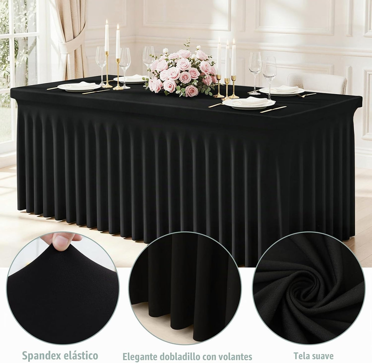 misaya Falda de tela de mesa negra elástica de Spandex para mesas |...