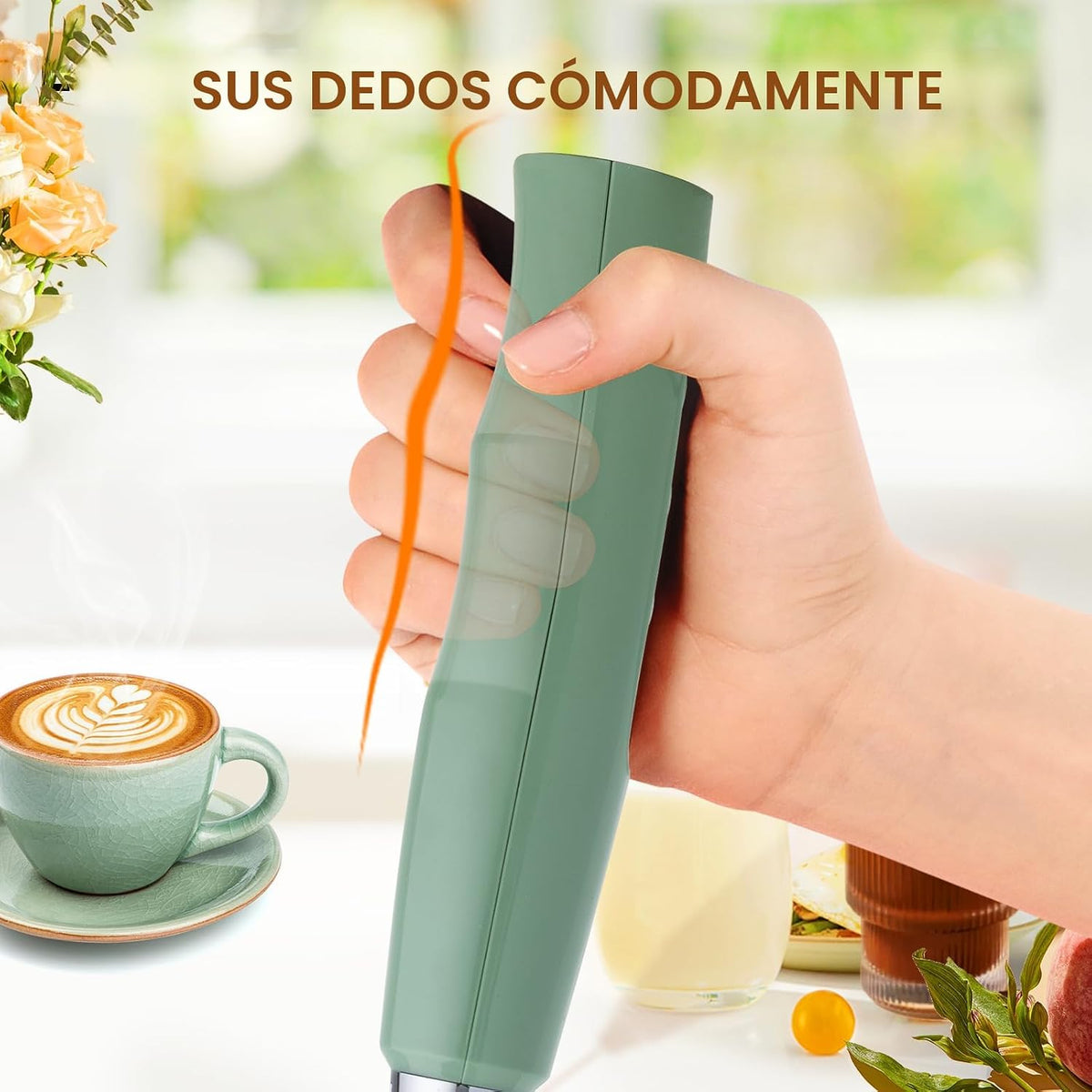 YUSWKO Varita espumadora de leche de mano para café, batidor eléctr...
