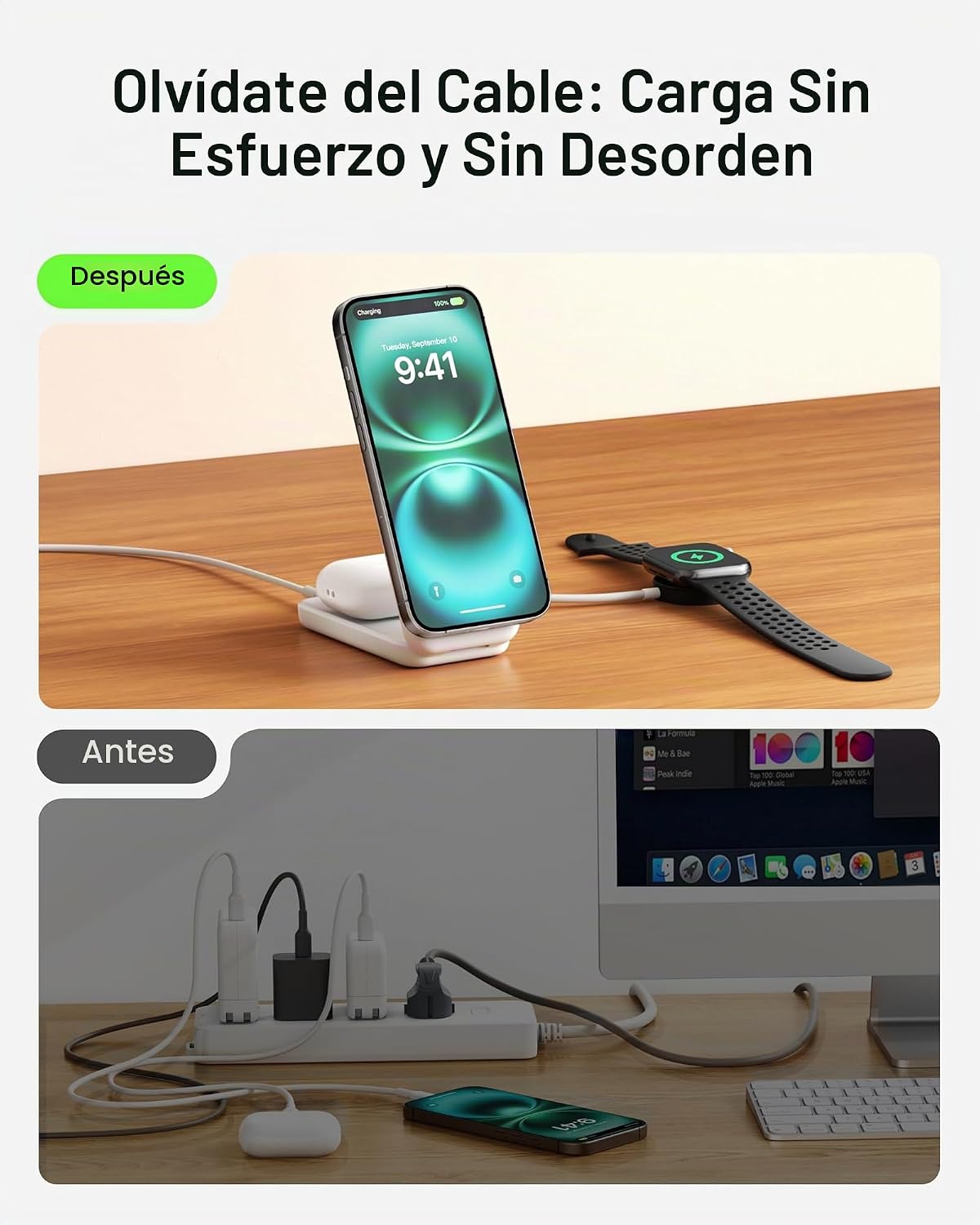 Belkin - Cargador MagSafe compatible, estación de carga 2 en 1, bas...