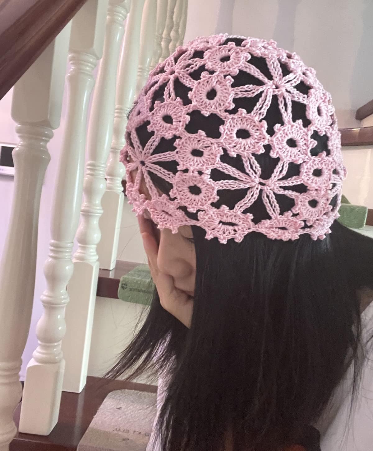 ALLDECOR Gorro de punto hecho a mano con estampado floral para muje...