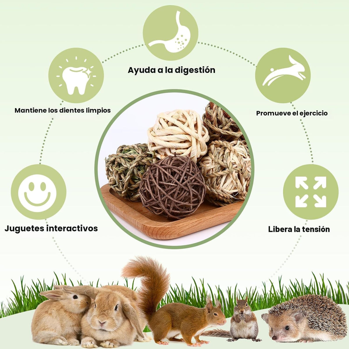 VESPRO Bolas de Hierba Masticable para Conejos, (8 Piezas) Juguetes...