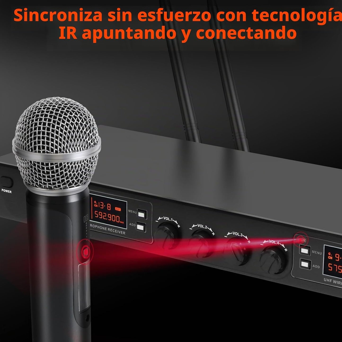 Innopow Sistema de micrófonos inalámbricos de 4 canales, set de mic...