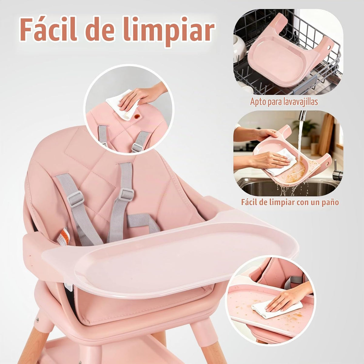 Silla alta 6 en 1 para bebé, sillas altas convertibles de madera pa...