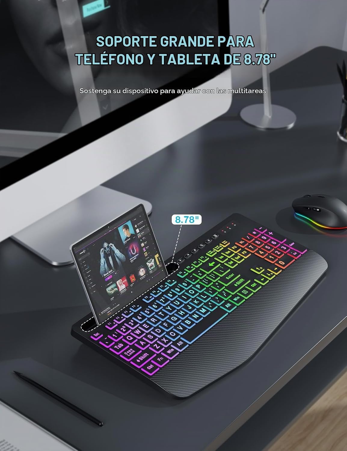 SABLUTE Combo de teclado y mouse inalámbricos, 9 efectos retroilumi...