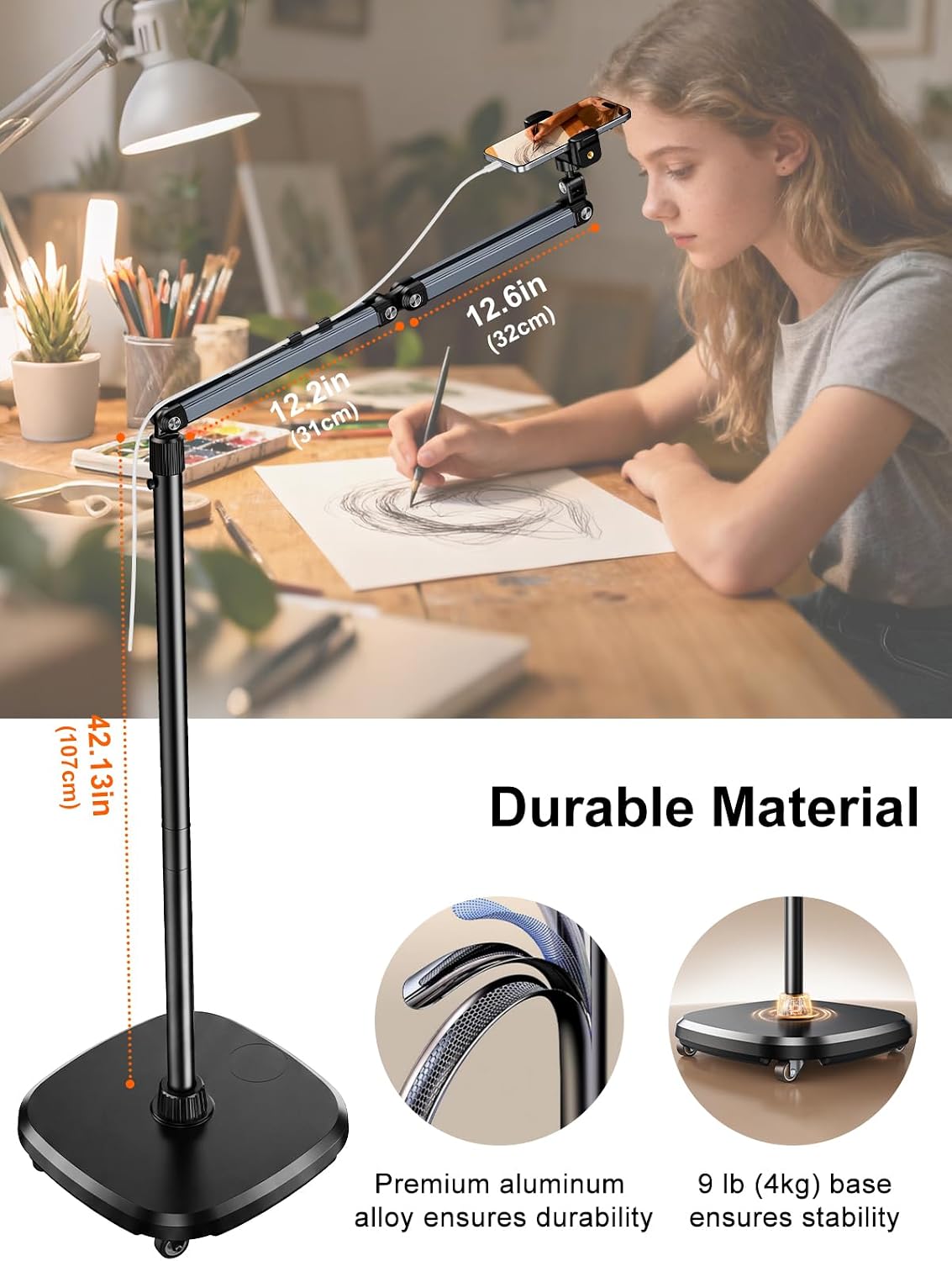 NIFBANG Soporte de teléfono de suelo con ruedas, soporte para teléf...