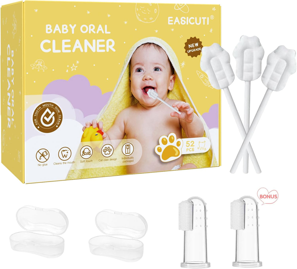 EASICUTI Limpiador de Lengua para Bebé Mejorado, 52PCS Cepillo de D...