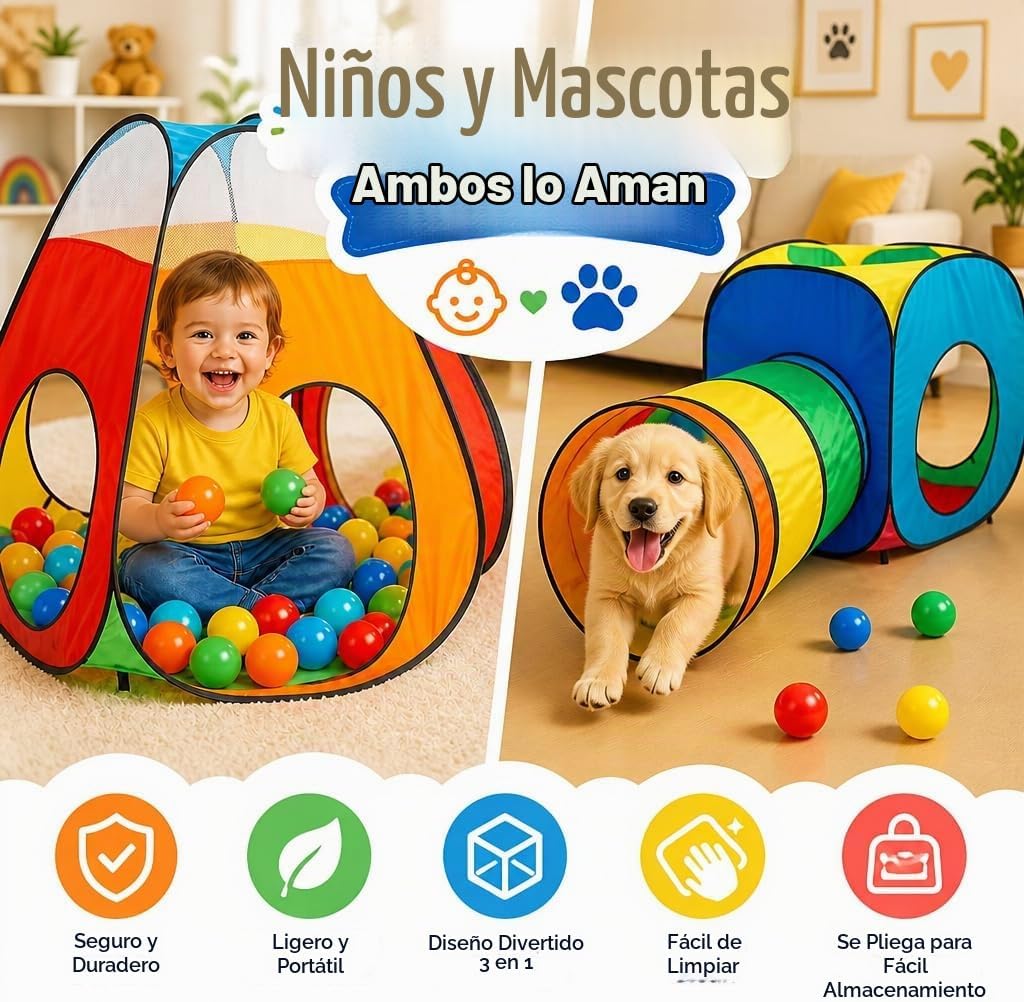 NUBUNI Tienda de campaña desplegable de 3 piezas: 1 túnel de gateo...