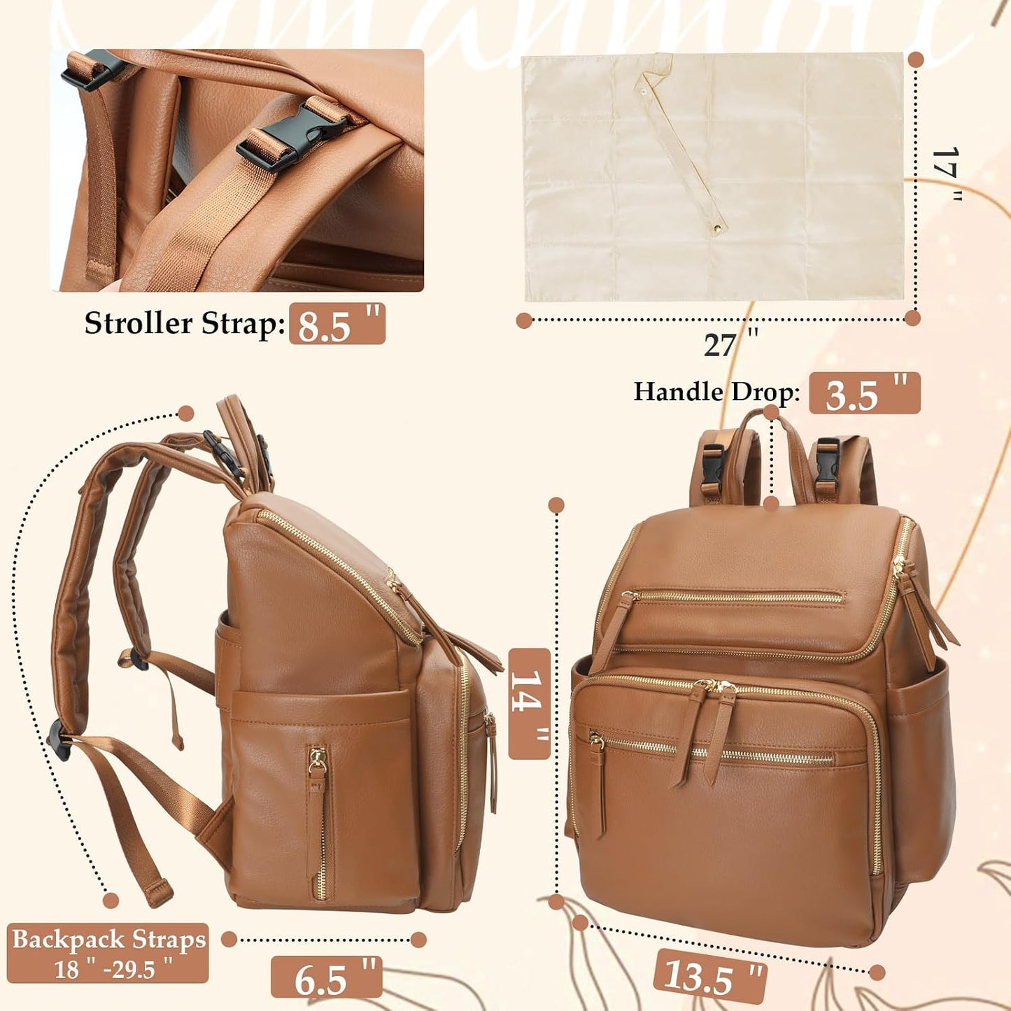 Omanmoli Mochila para Pañales Grande de Cuero para Bebé con 17 Bols...