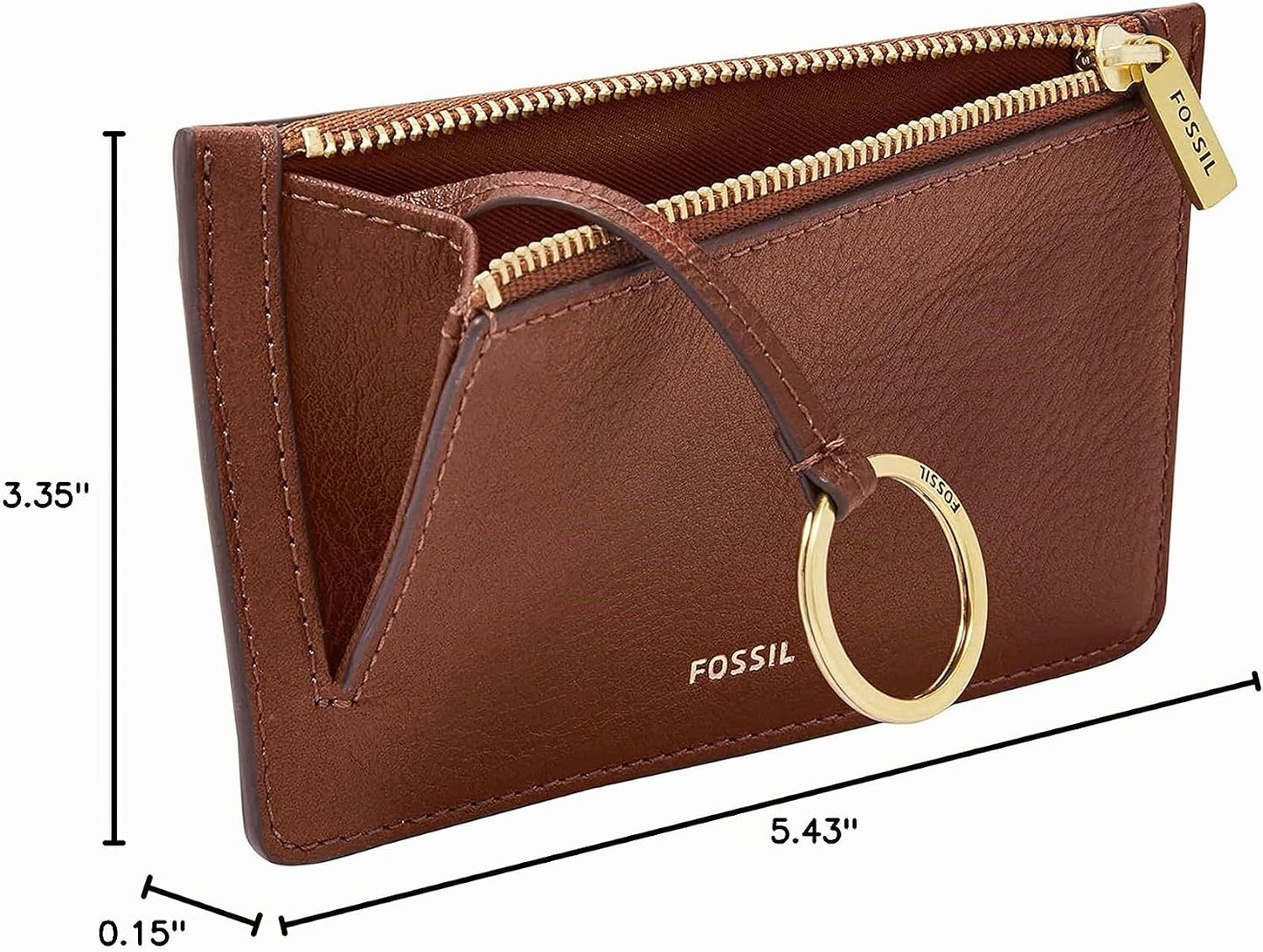 Fossil Cartera Logan de piel con cierre de cremallera para mujer co...