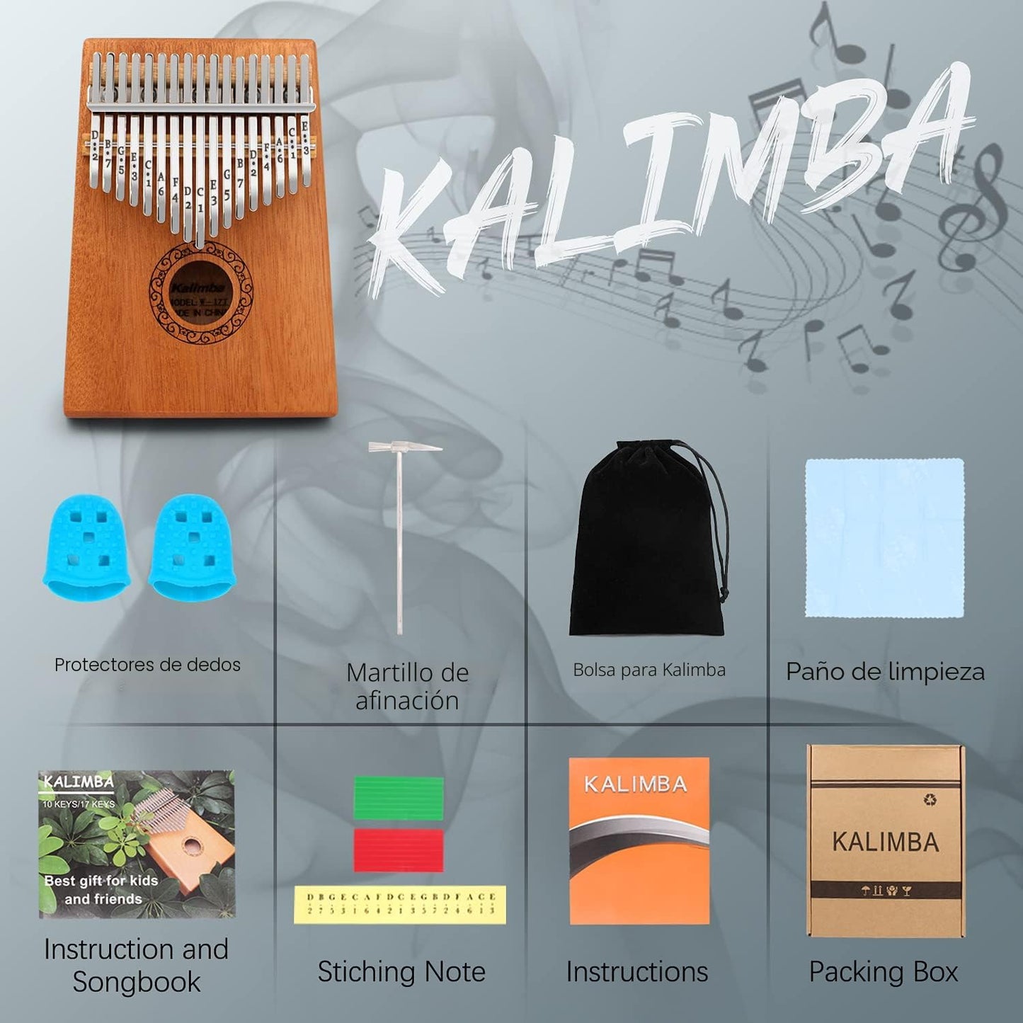 YUNDIE - Piano de pulgar Kalimba, portátil de 17 teclas con martill...