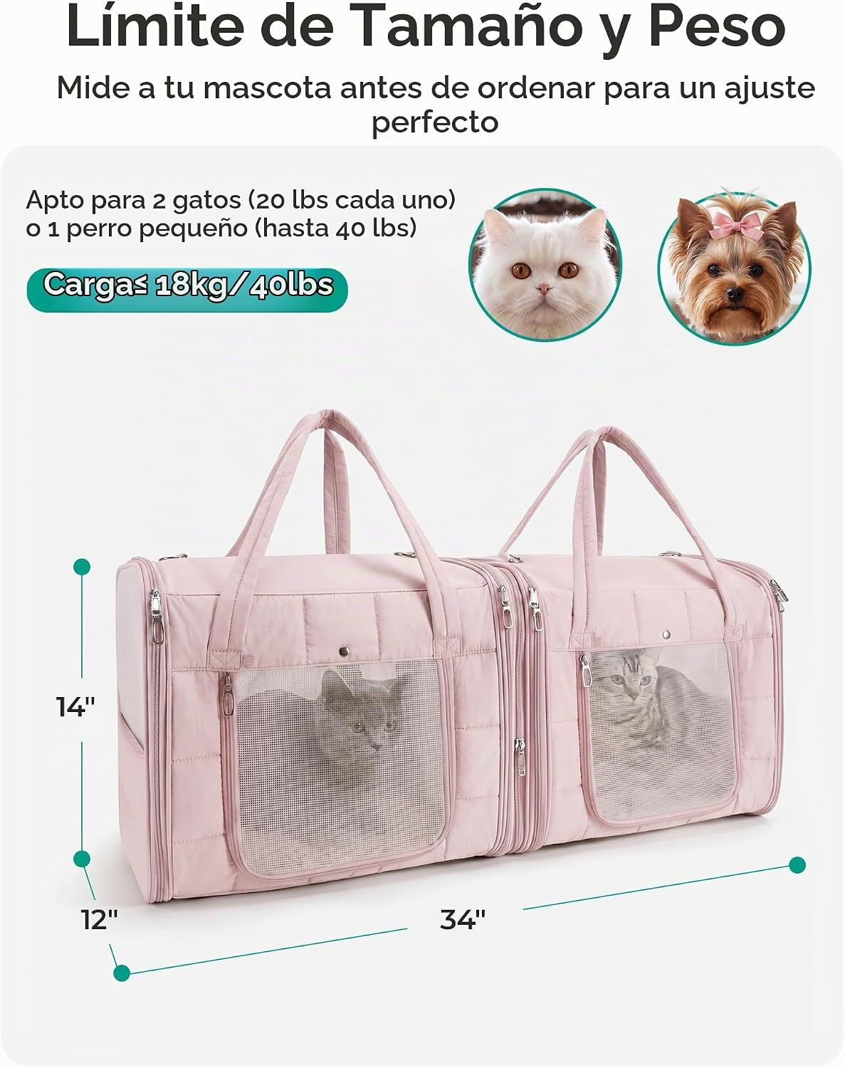 BAGSMART Transportador doble para gatos para 2 gatos, transportador...