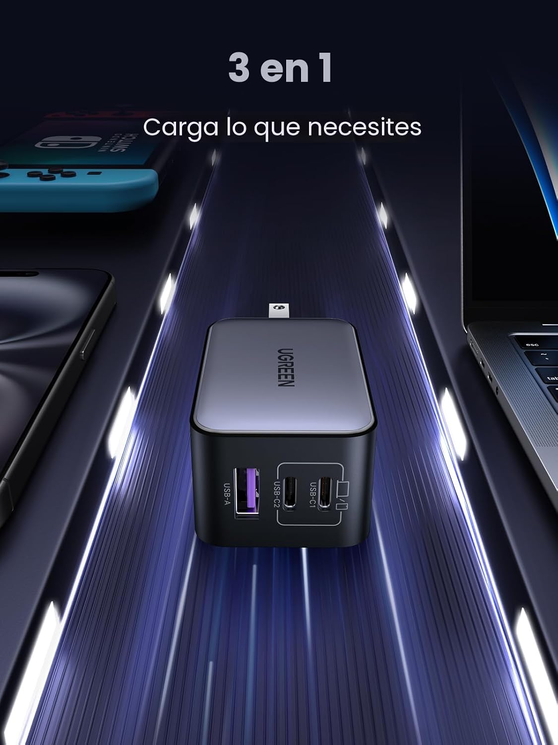 UGREEN Nexode Cargador de pared GaN USB C de 65W, adaptador de corr...