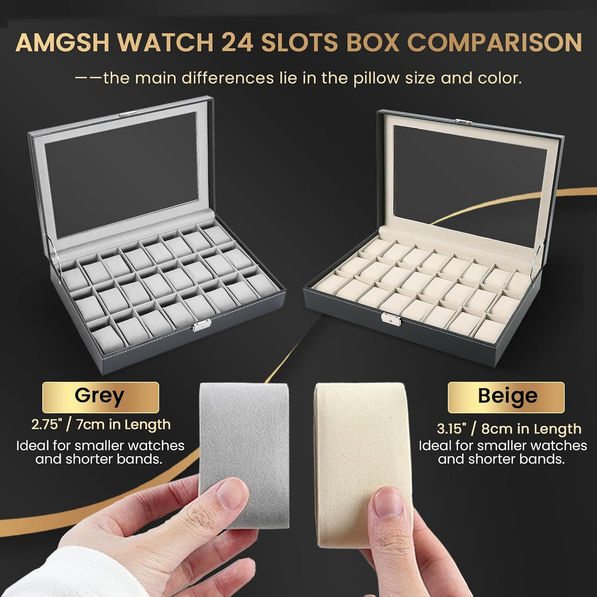 AMGSH Watch Box 24 Slots Watch Case Gris | Elegante reloj negro por...