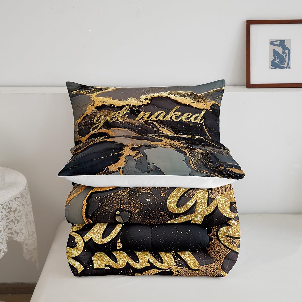 Homewish Juego de edredón Get Naked tamaño Queen, juego de ropa de...