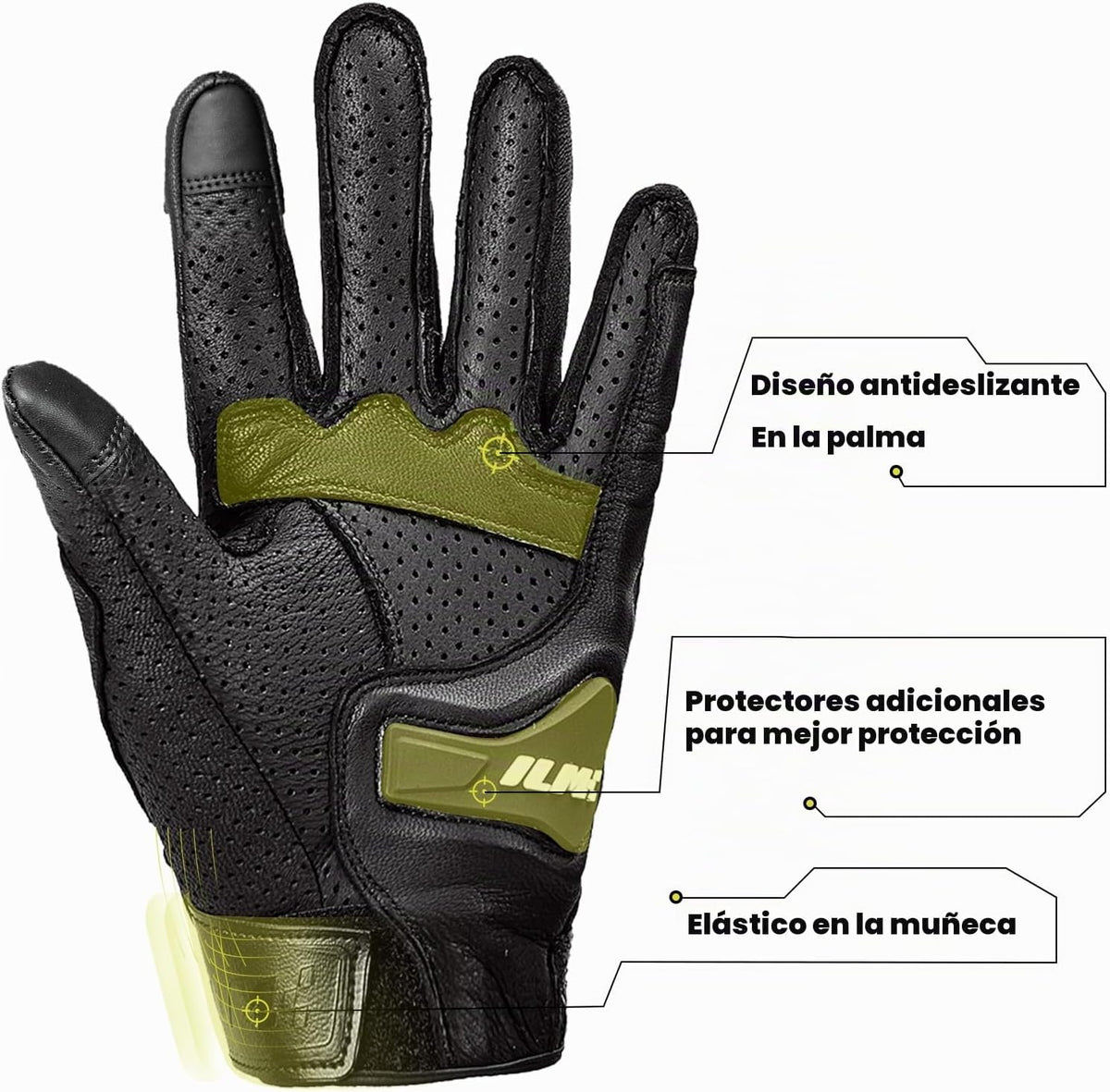 ILM Guantes de Cuero de Piel de Cabra para Motocicleta y Moto Depor...