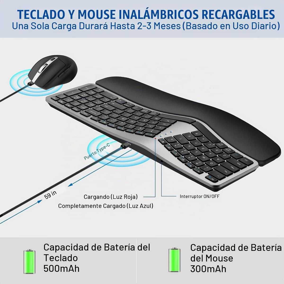 MK960 Ergo Combo de Teclado y Ratón Inalámbrico, Bluetooth\/2.4G Di...