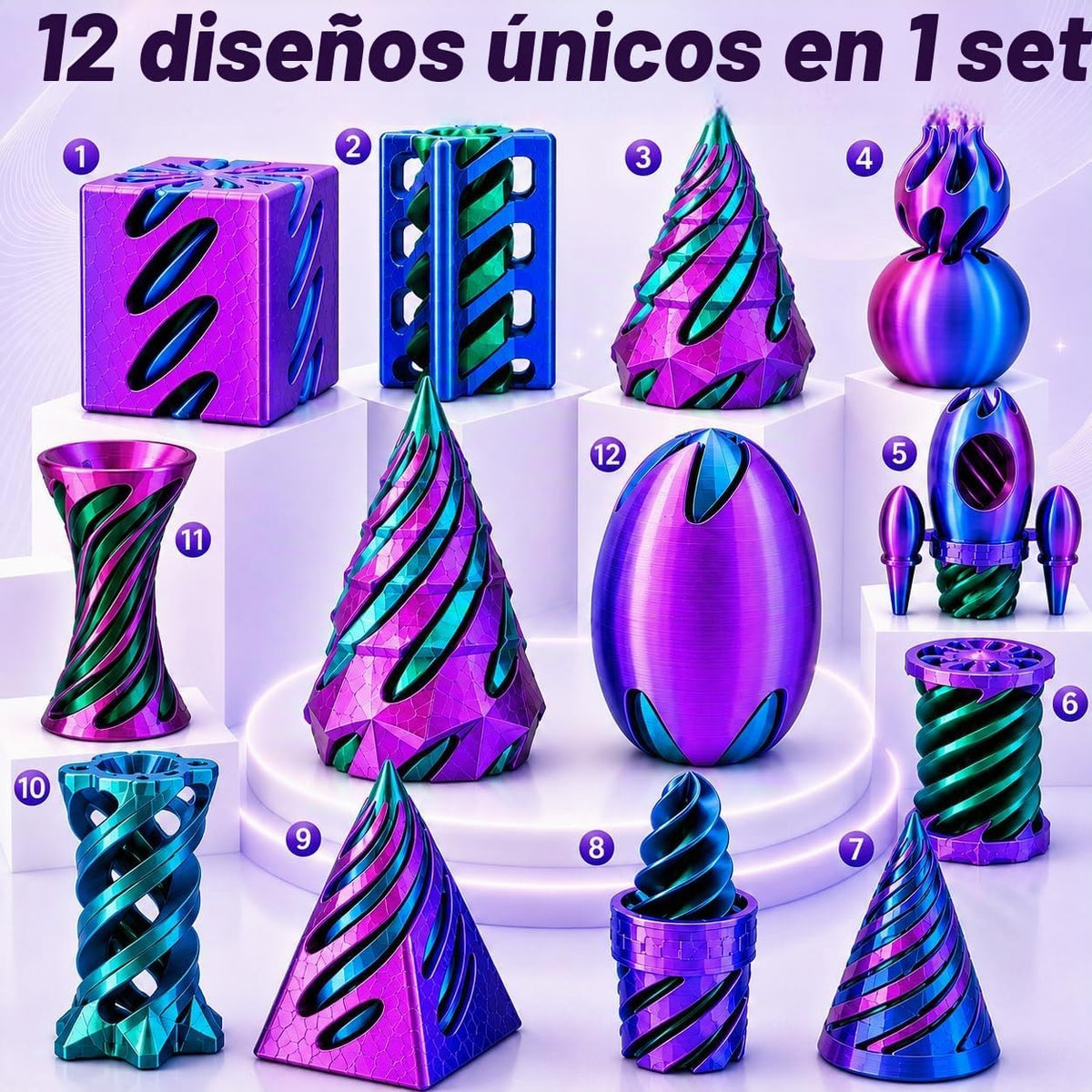 Paquete de 12 juguetes para la ansiedad impresos en 3D, pirámide de...