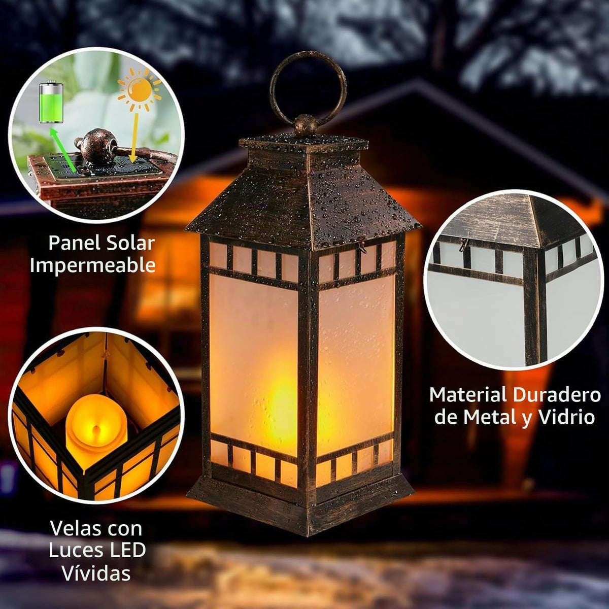 Linterna solar de vidrio de 18'' al aire libre impermeable,...