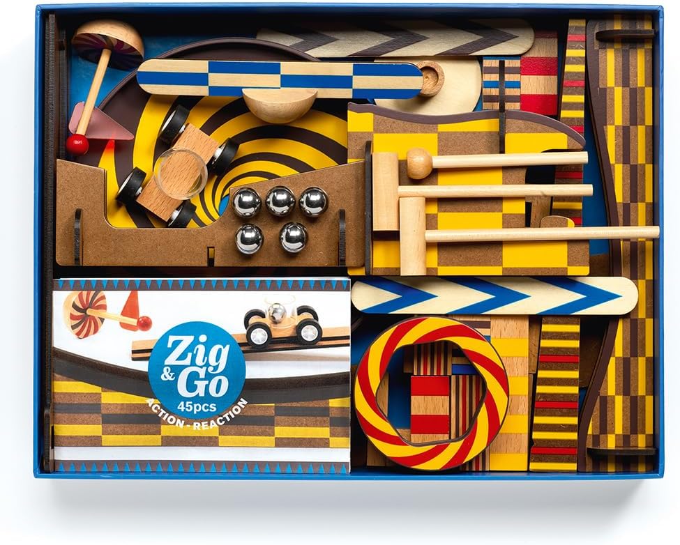 DJECO 35643 - Juego de construcción de dominó de madera, 45 piezas
