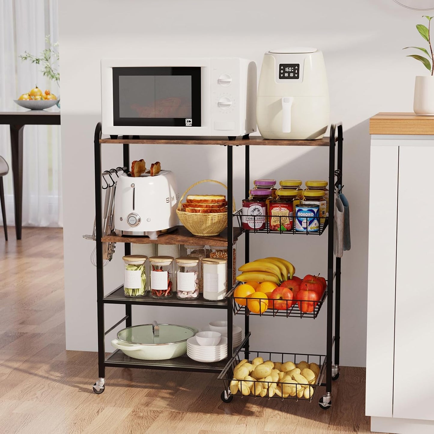 HapiRm - Carrito rodante de cocina con microondas de 4 niveles - So...