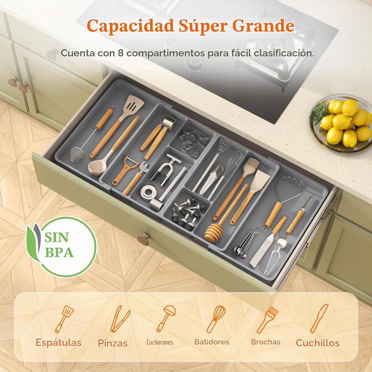 Lifewit Organizador de utensilios expandible para cajón de cocina,...
