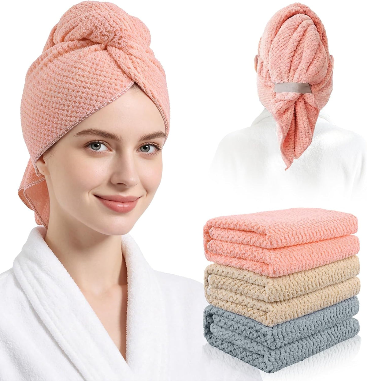OSRPIEU Paquete de 3 toallas de microfibra para secar el cabello pa...