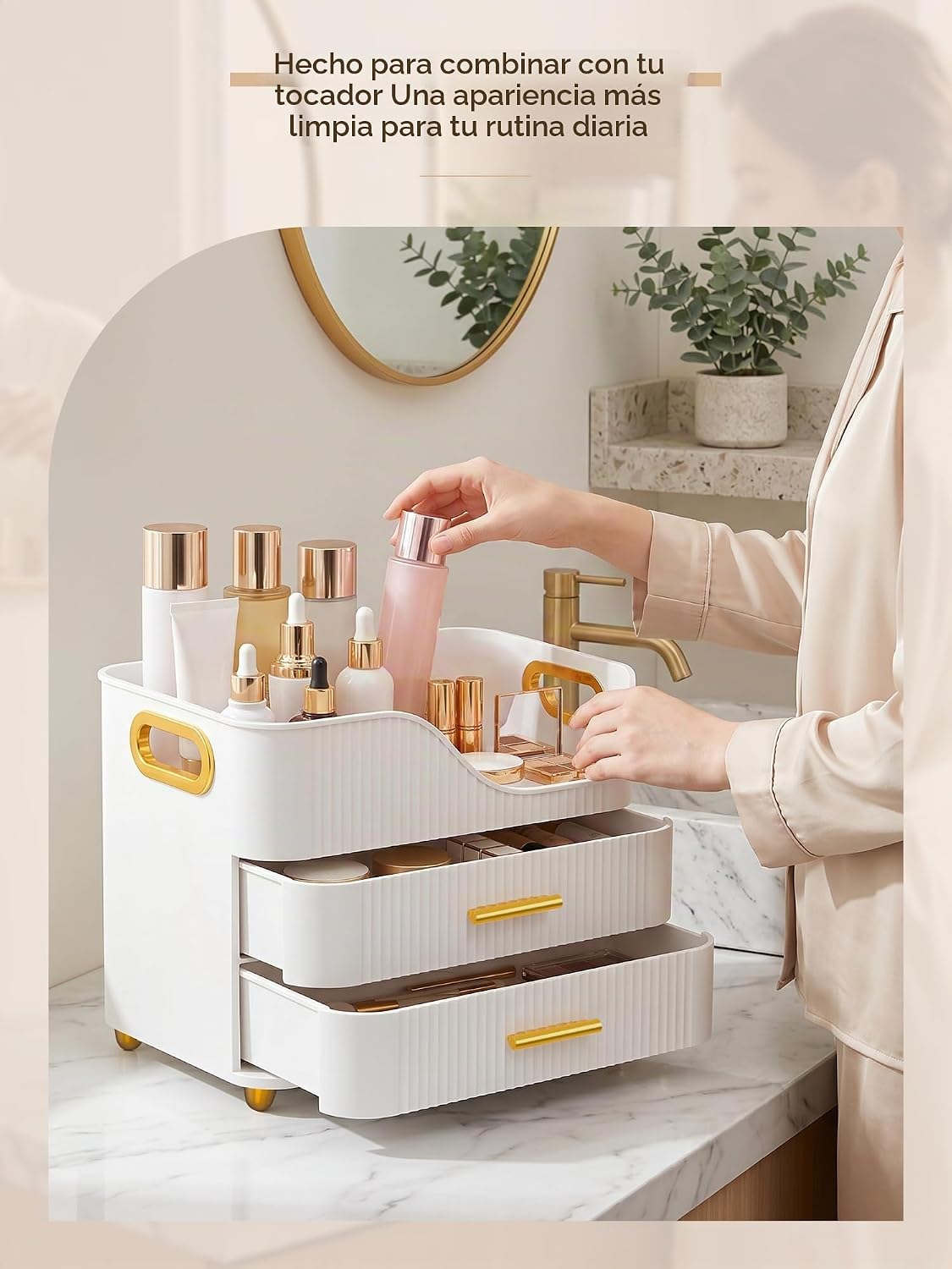 Booklov Organizador de maquillaje para encimera con cajones, caja d...