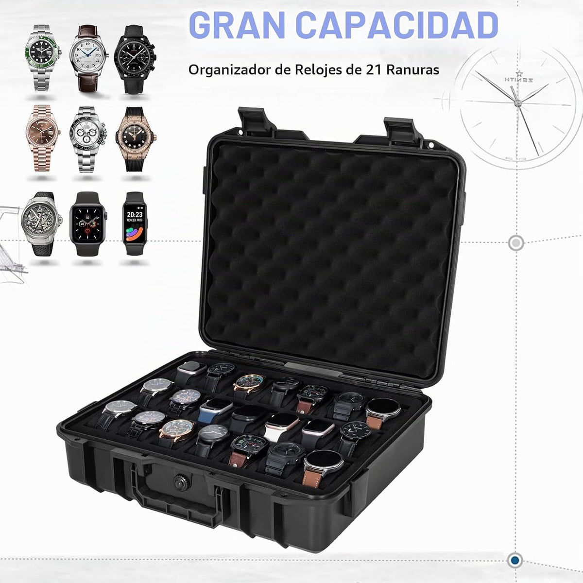 FREEAMG Estuche de viaje para reloj con 21 ranuras para hombres, ca...