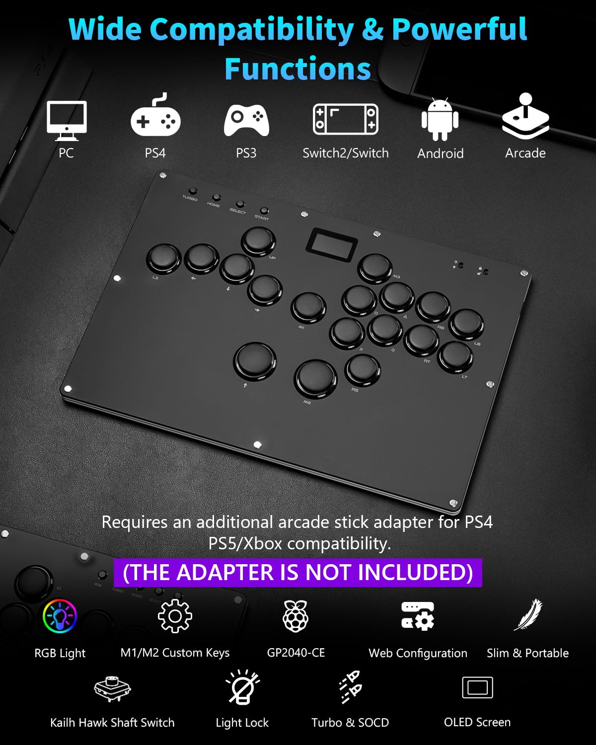 GuileKeys GK-18 Arcade Stick sin palanca, controlador de lucha con...
