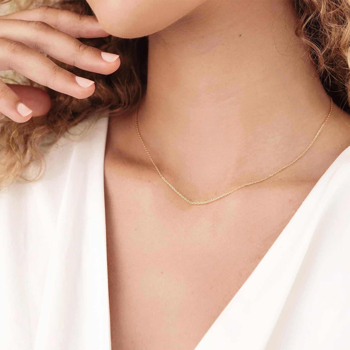 WishChic Collar de cadena de plata de ley 925 chapada en oro sólido...