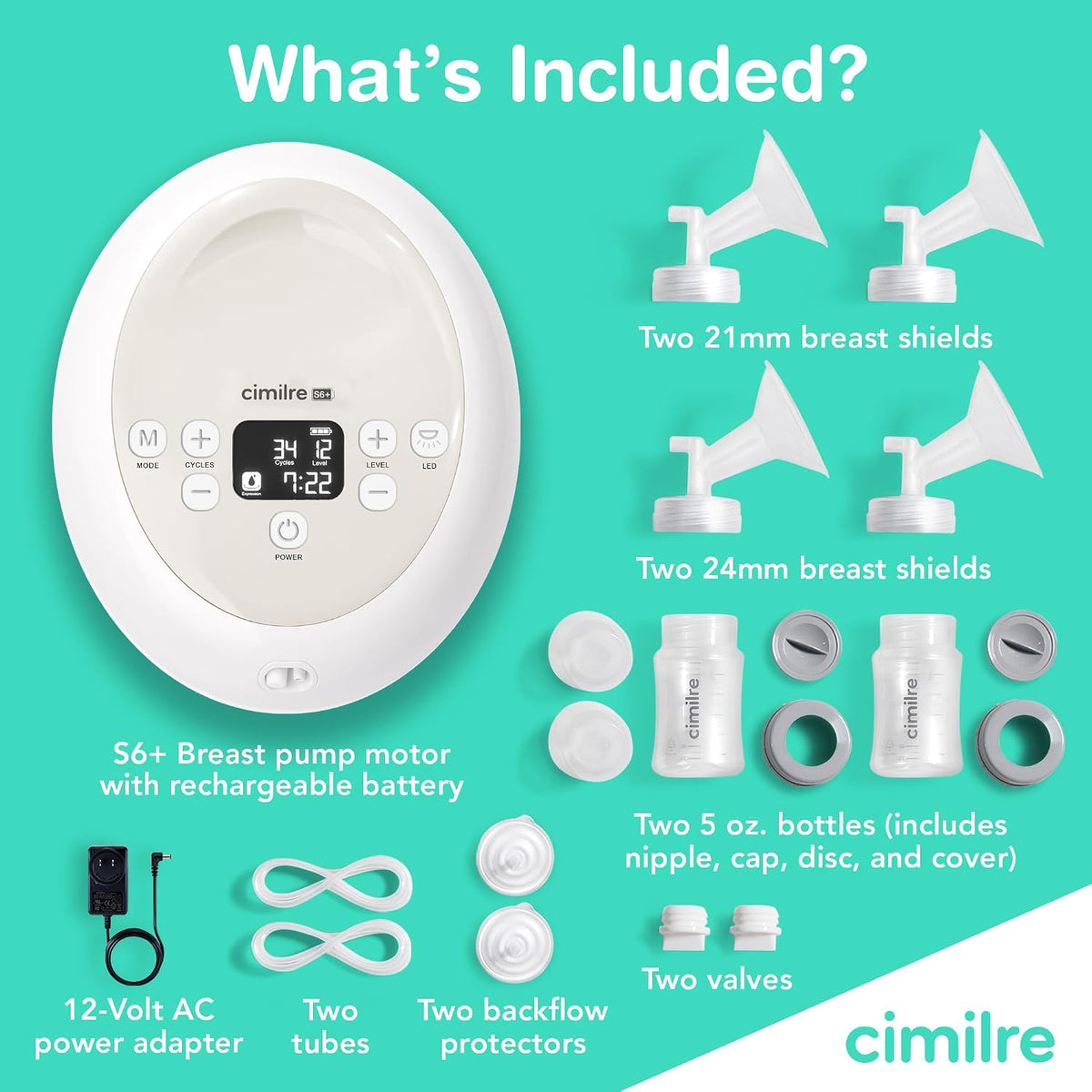 Cimilre S6+ - Paquete de extractor de leche recargable ajustable y...