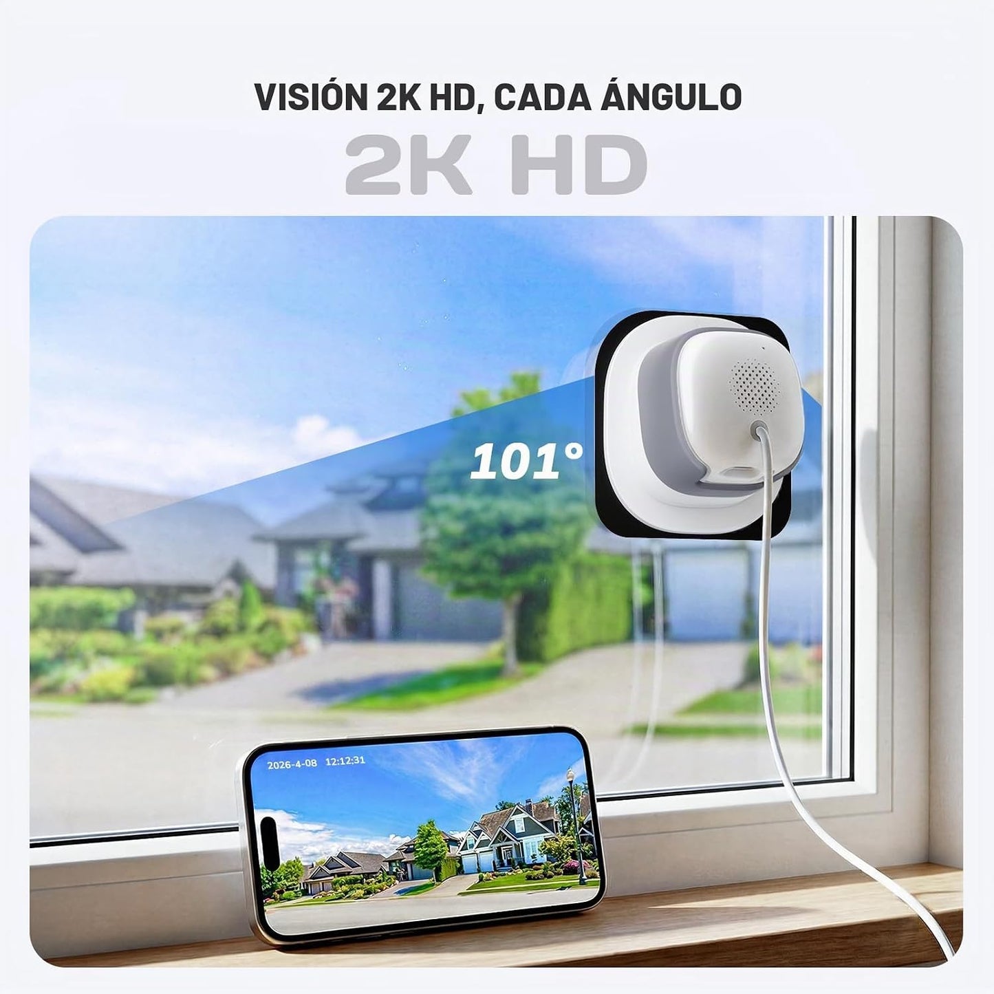 Cámara de ventana 2K sin taladro con montaje en ángulo, cámara inte...