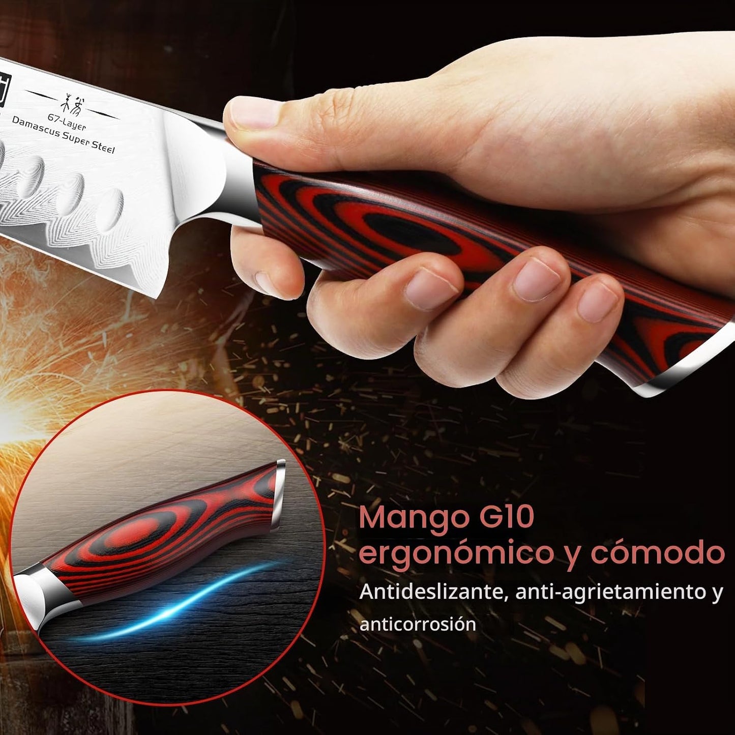 HOSHANHO Cuchillo Santoku de Damasco, cuchillo de cocina japonés pr...